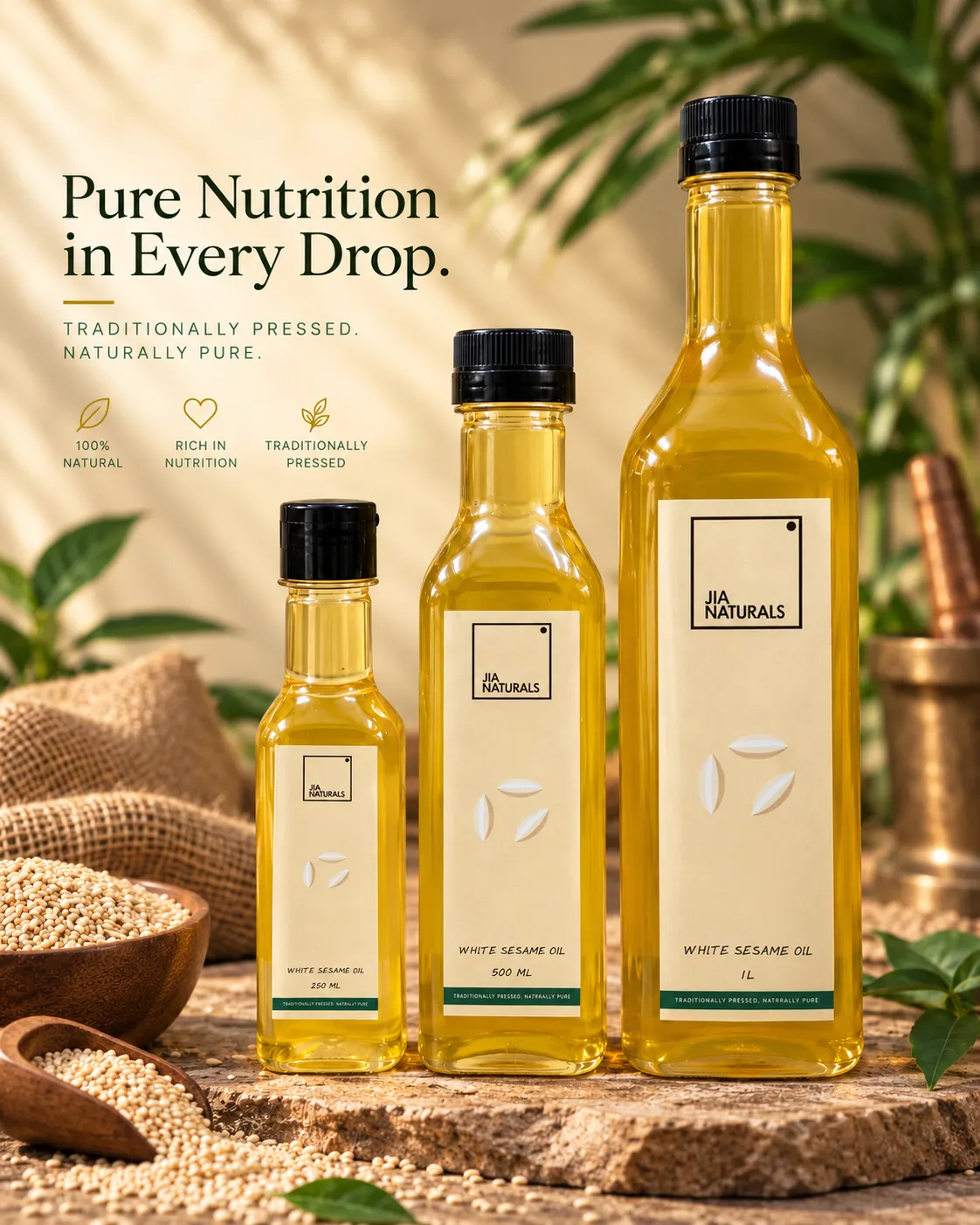 JIA Naturals White Sesame Oil bottle