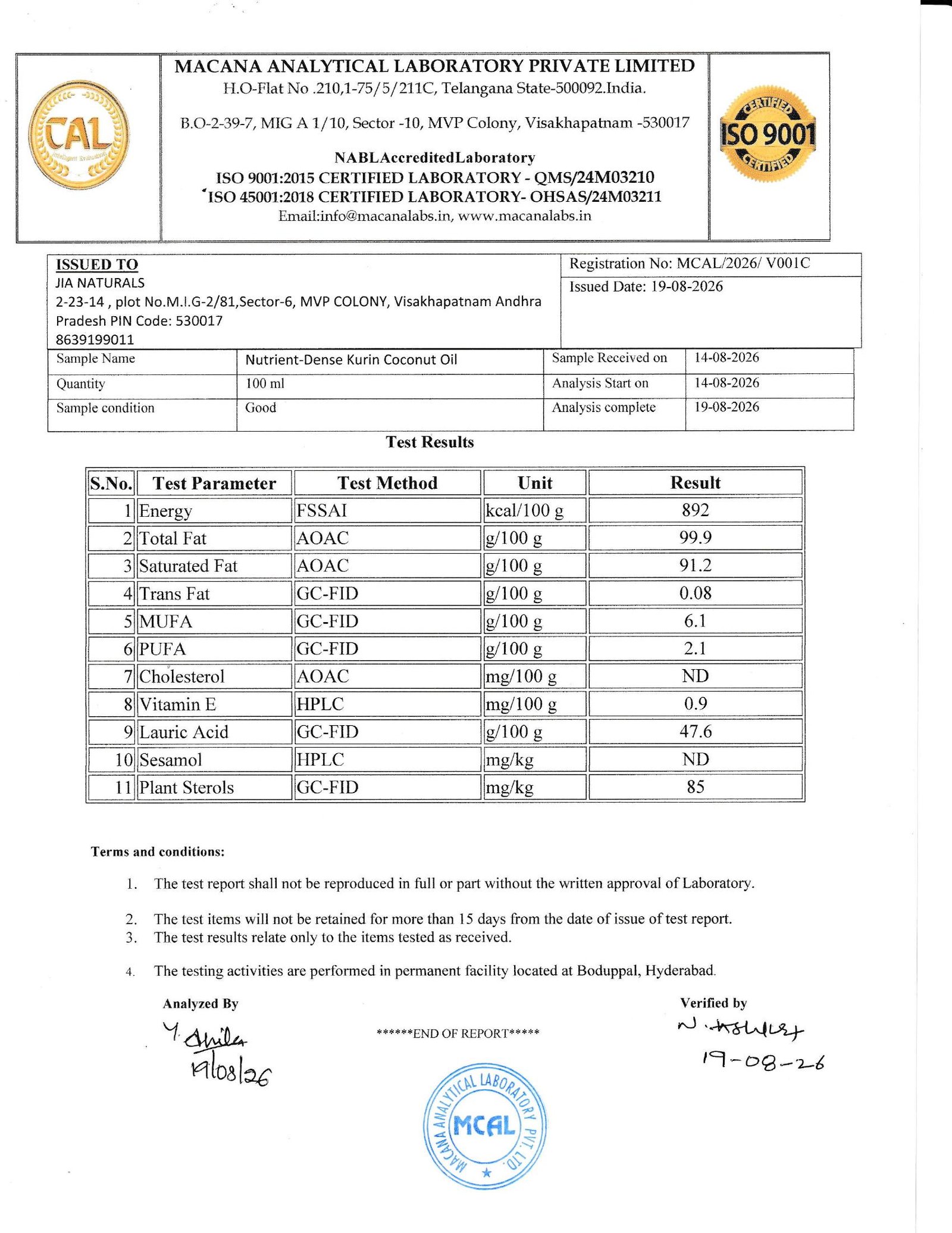 Coconut Oil Lab Report